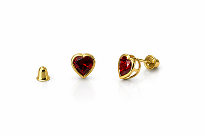 14K Yellow Gold Heart Bithstone Stud Earrings  5mm x 5mm