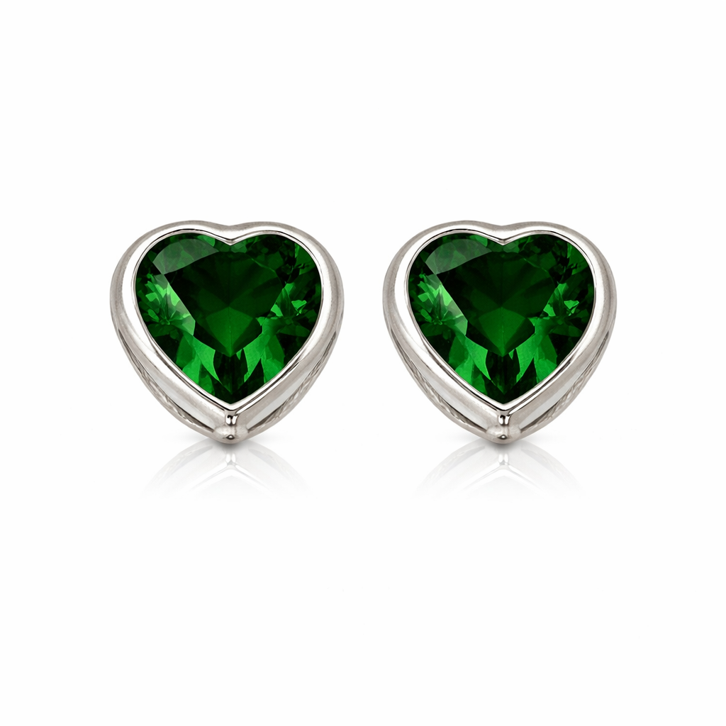 14K Solid White Gold Heart Stud Earrings Birthstone 3MM X 3MM