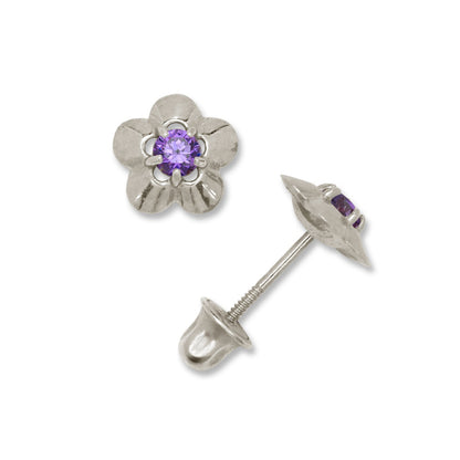 14K Yellow & White Gold Elegant CZ Flower Stud Earrings for  Girls