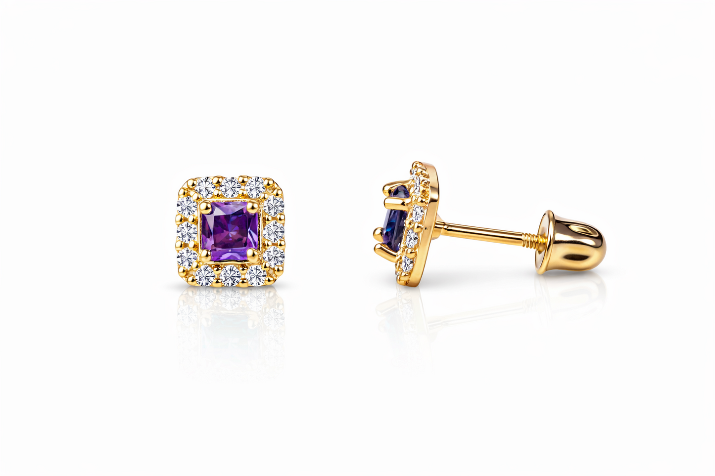 14k Yellow Gold Cushion Stud Earrings with Screw Back