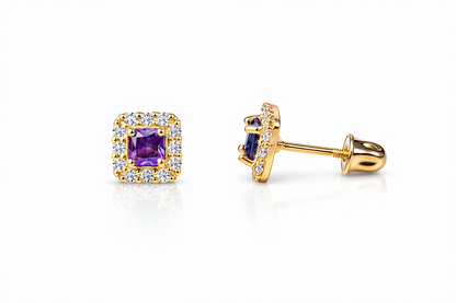 14k Yellow Gold Cushion Stud Earrings with Screw Back