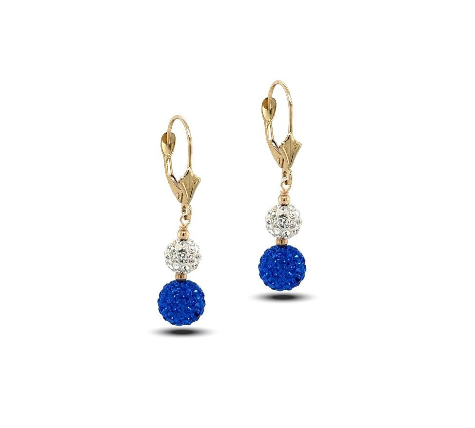 14K Yellow Gold Leverback Dangle Earrings with Genuine Czech Crystals