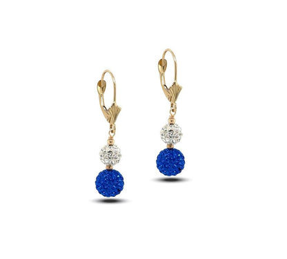 14K Yellow Gold Leverback Dangle Earrings with Genuine Czech Crystals
