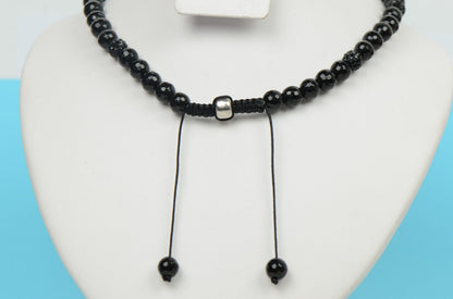 Mens Genuine Black Onyx Cross Rosary Necklace