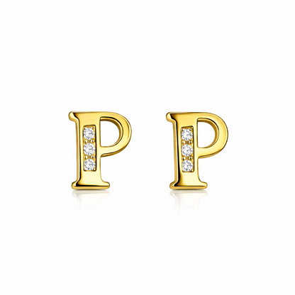 14k Yellow or White Gold Initial Letters CZ Stud Earrings