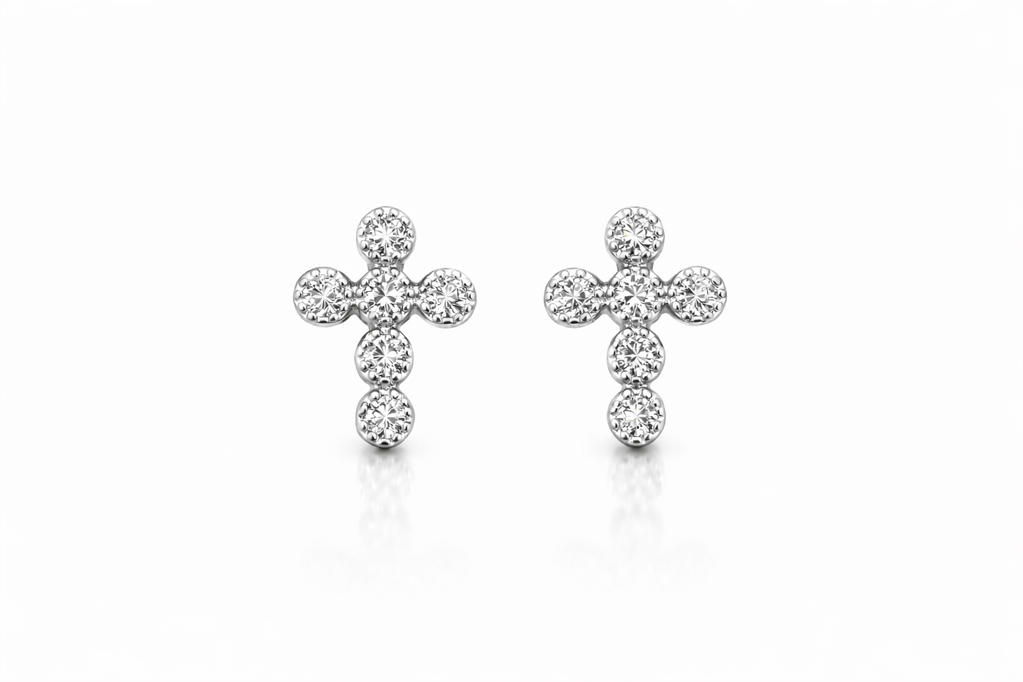 gold cross 14k earrings yellow or white cz stud white cubic zirconia solid