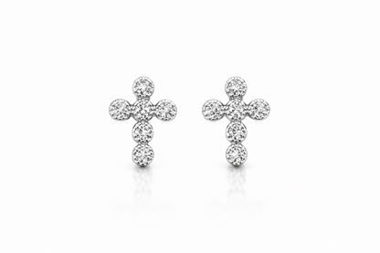 gold cross 14k earrings yellow or white cz stud white cubic zirconia solid