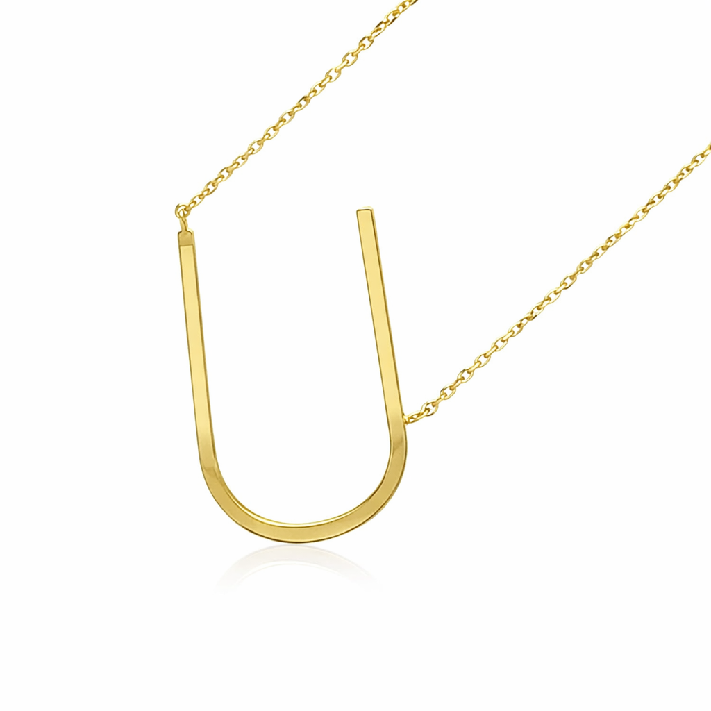 14k Yellow Gold Sideway Initial Letter Necklace Pendant
