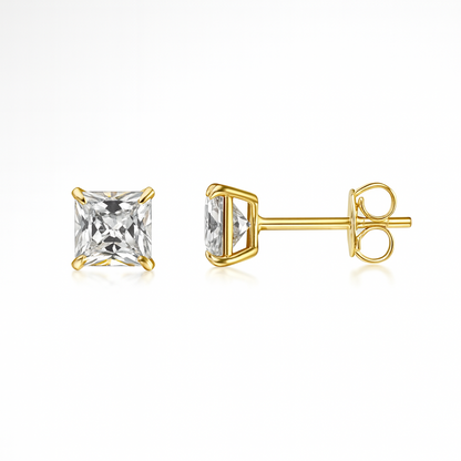 14k Yellow Gold Solid Square Princess Cut Birthstone 4MM CZ Stud Earrings