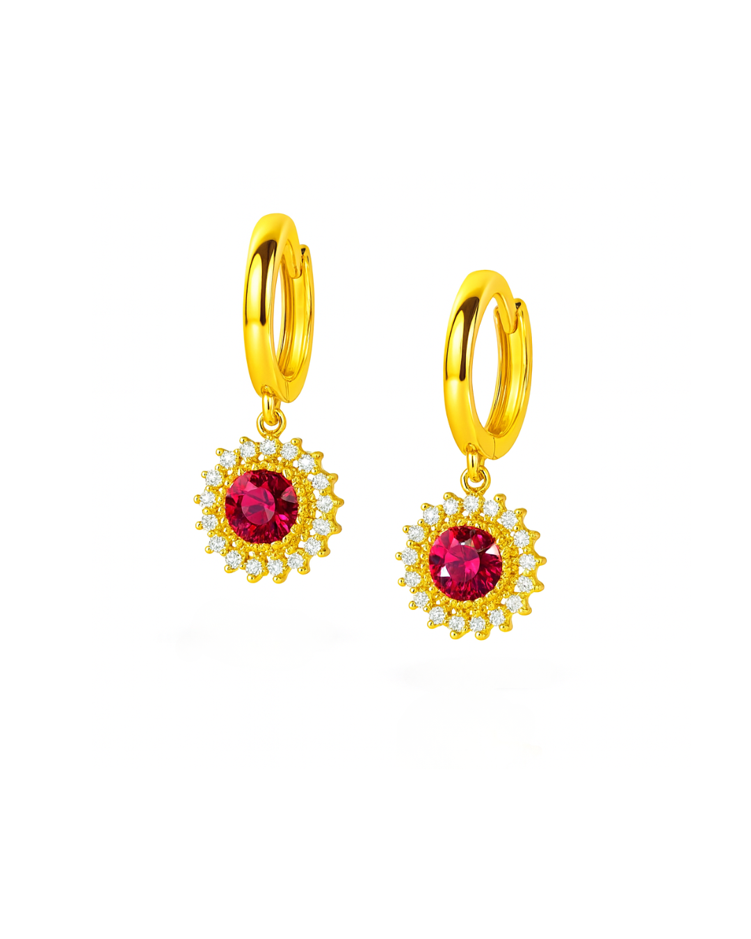 14k Yellow Gold Dangle Hoop Huggie Earrings