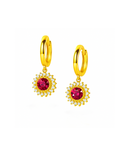 14k Yellow Gold Dangle Hoop Huggie Earrings