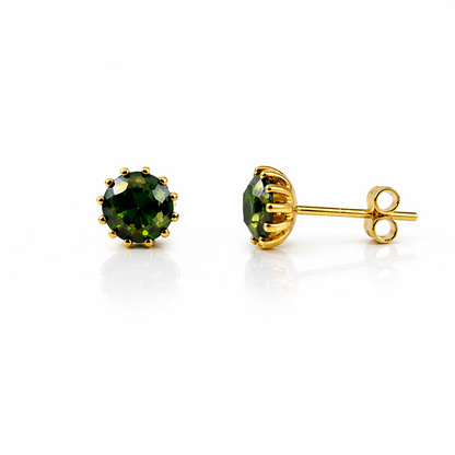 14k Solid Yellow Gold 6mm Round Birthstone Push Back Earrings