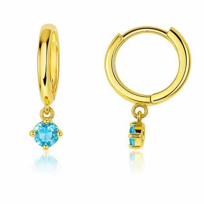 14k Yellow Gold Round Shape Birthstone Huggie Earrings