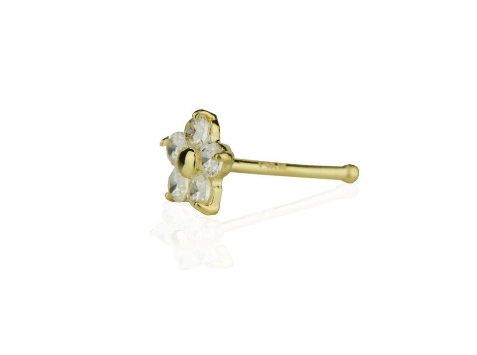 14k Yellow Gold Flower Nose Piercing Stud