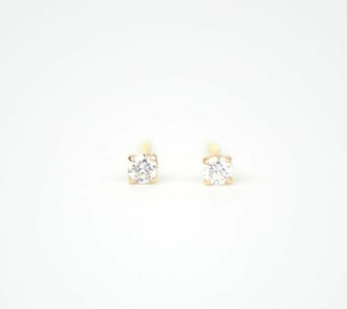 CZ Stud Earring Round cut in 14k yellow gold Screw back