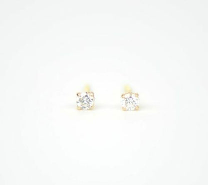 CZ Stud Earring Round cut in 14k yellow gold Screw back