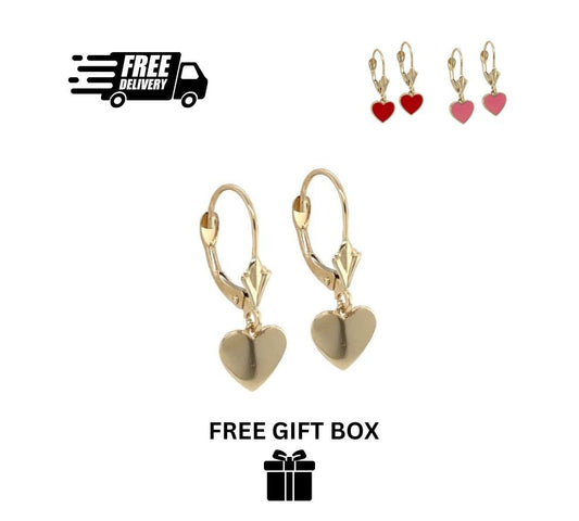 14K Yellow Gold Heart Leverback Earrings