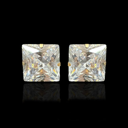 14K Yellow Gold Square Martini Prong Stud Earrings with Princess Cut CZ 2-8mm