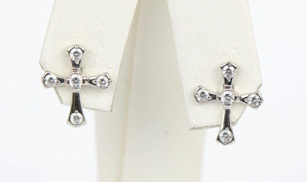 14K Yellow or White Gold Cubic Zirconia Cross Earrings