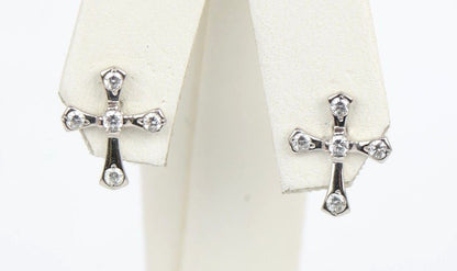 14K Yellow or White Gold Cubic Zirconia Cross Earrings
