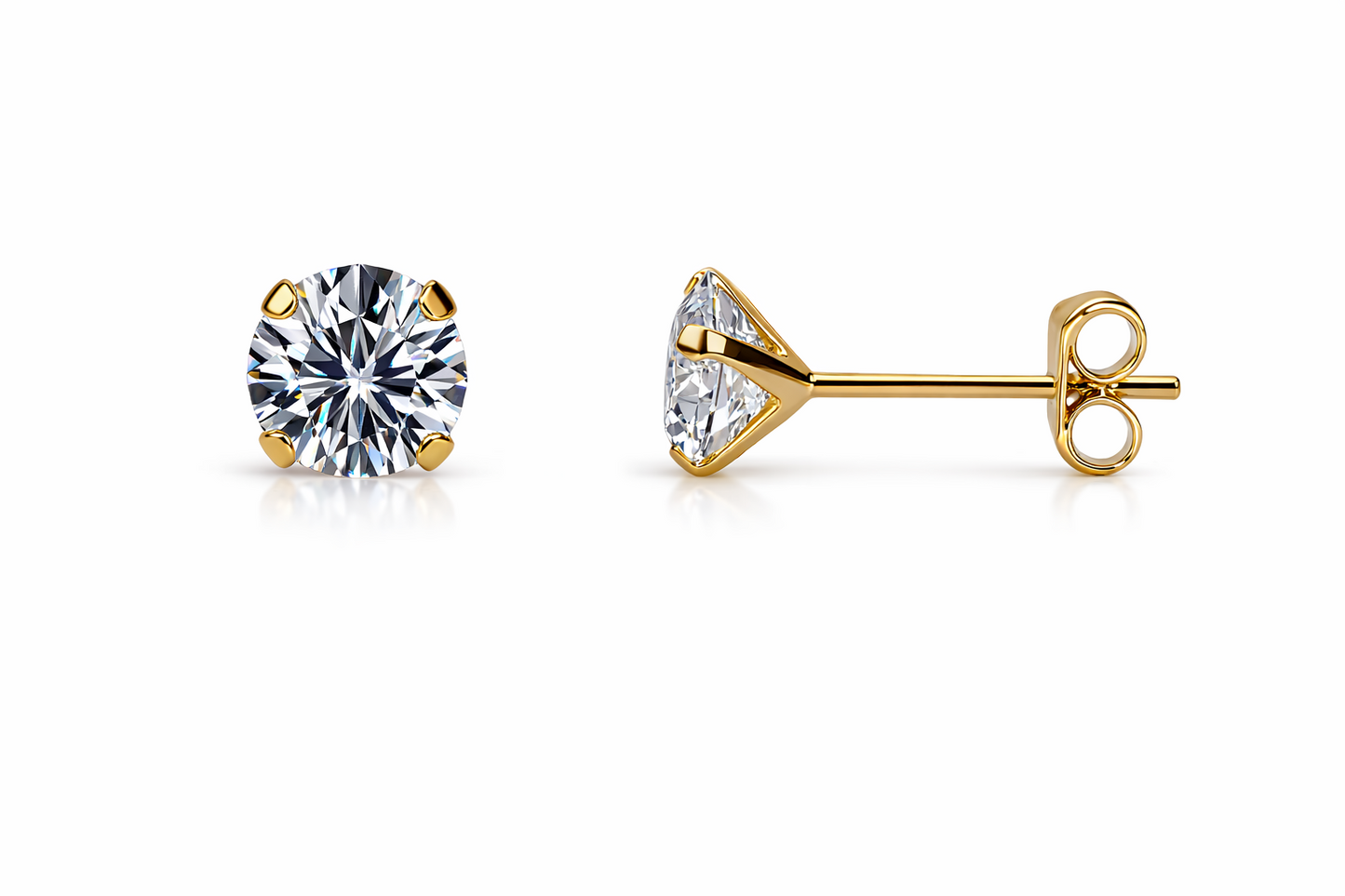 14k Yellow gold round clear CZ martini prong set stud earrings 1.5-10mm