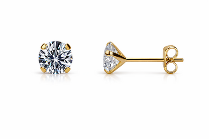 14k Yellow gold round clear CZ martini prong set stud earrings 1.5-10mm