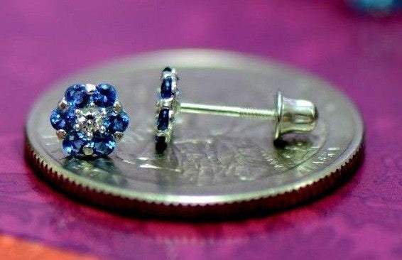 14k White Gold Flower Stud Earrings with Screw Back