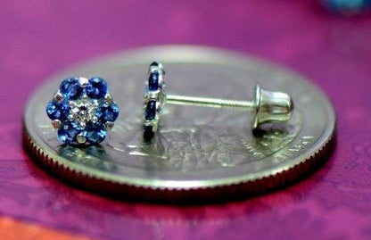 14k White Gold Flower Stud Earrings with Screw Back