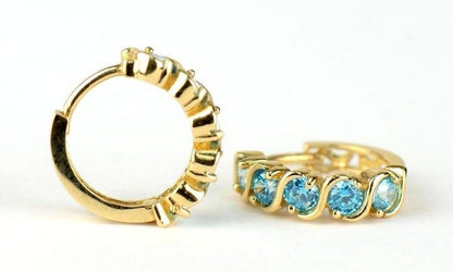 14k Yellow Gold Fancy Huggie Hoop CZ Earrings