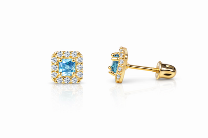14k Yellow Gold Cushion Stud Earrings with Screw Back
