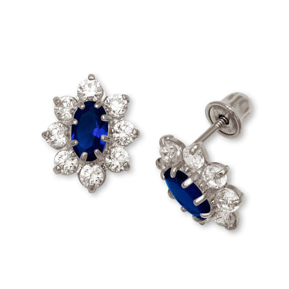 14K Yellow & White Gold CZ Flower Stud Screw Back Earrings for Women