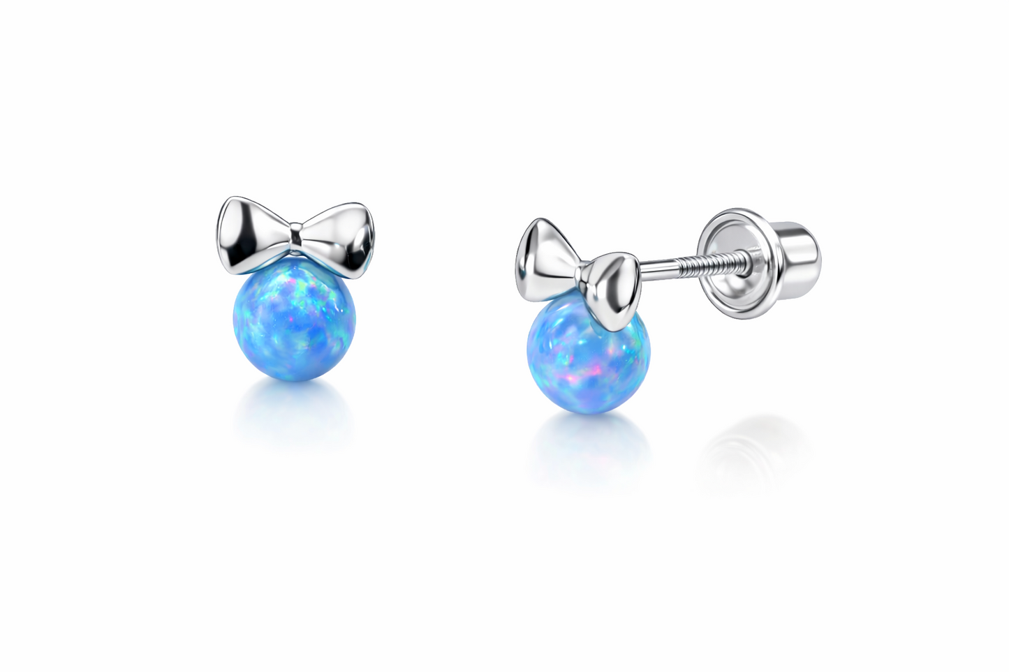 14k Yellow Gold Bow Tie Opal Stud Earrings/ Screw Back