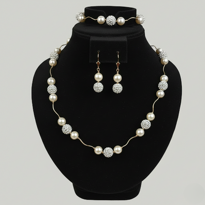 14K Yellow Gold Gorgeous Freshwater Pearl Set with Czech Crystal for Women