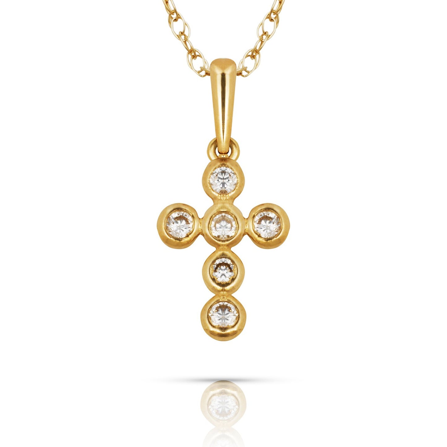 14K Yellow & White Gold Brilliant Round Cut Cross Pendant For Women