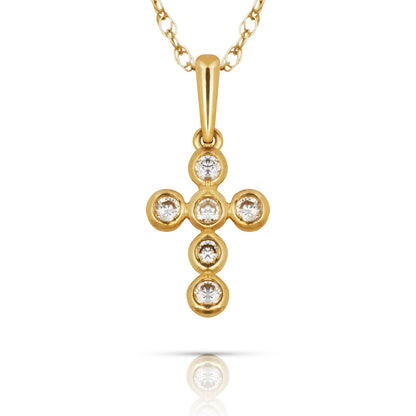 14K Yellow & White Gold Brilliant Round Cut Cross Pendant For Women