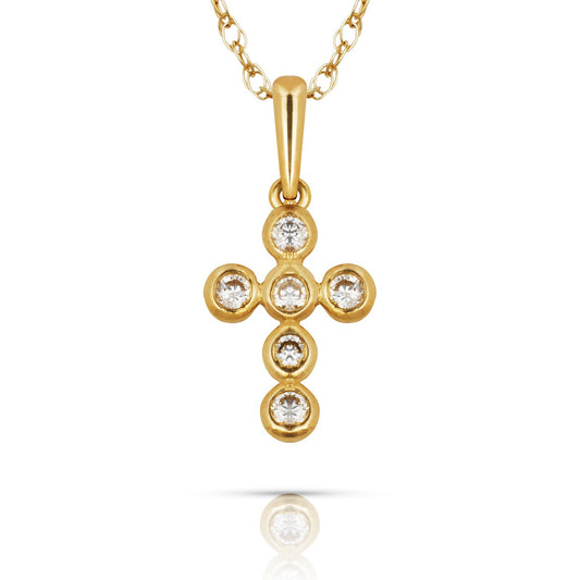 14K Yellow & White Gold Brilliant Round Cut Cross Pendant For Women