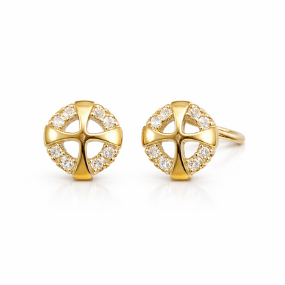 14K White or Yellow Gold Cross CZ Stud Earrings