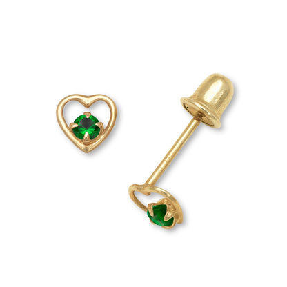14K Yellow Gold  Birthstone Heart Shape Stud Earrings for Girl