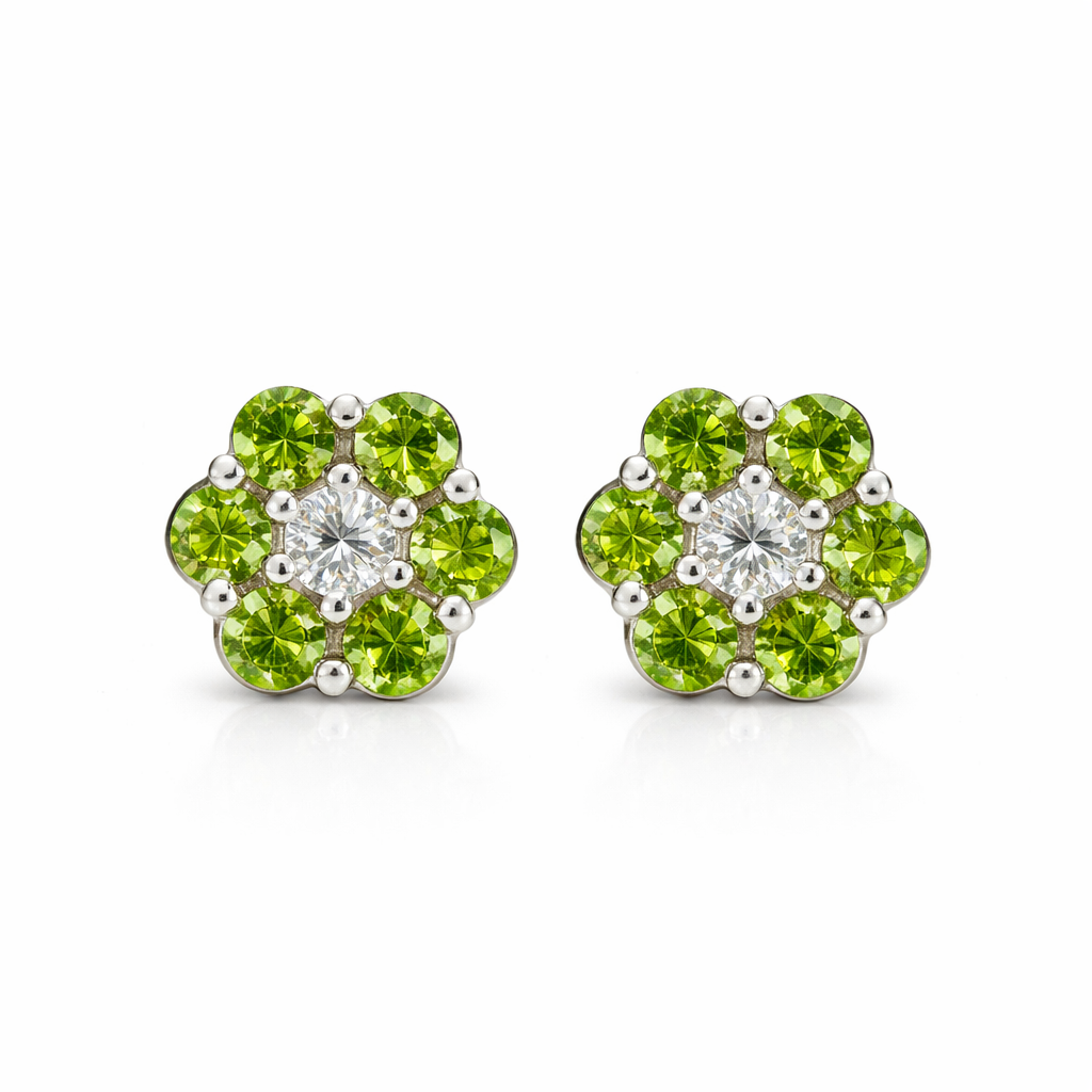 14k White Gold Flower Stud Earrings with Screw Back