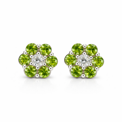 14k White Gold Flower Stud Earrings with Screw Back