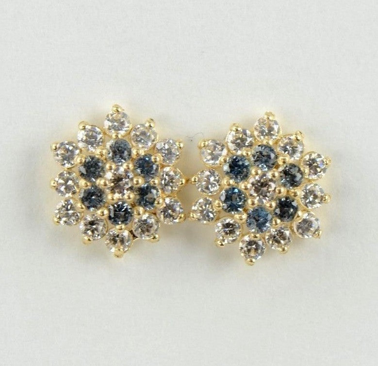 14k Yellow Gold Flower Stud CZ Earrings with screw back