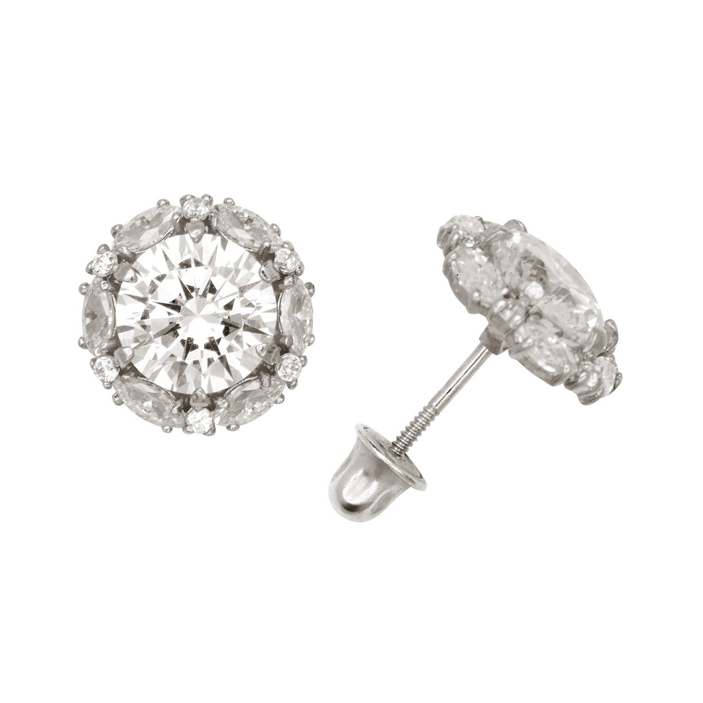 14k Yellow/White Gold Halo Marquise Stud Earrings