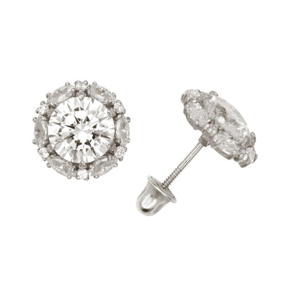 14k Yellow/White Gold Halo Marquise Stud Earrings
