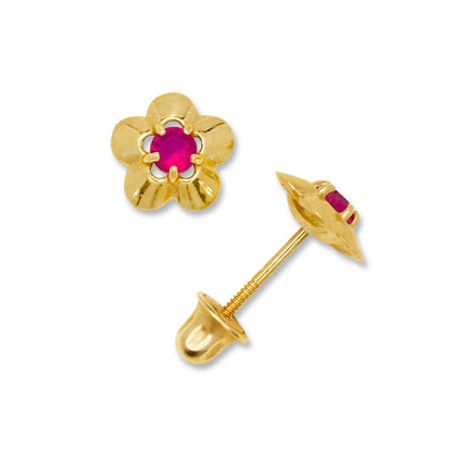 14K Yellow & White Gold Elegant CZ Flower Stud Earrings for  Girls