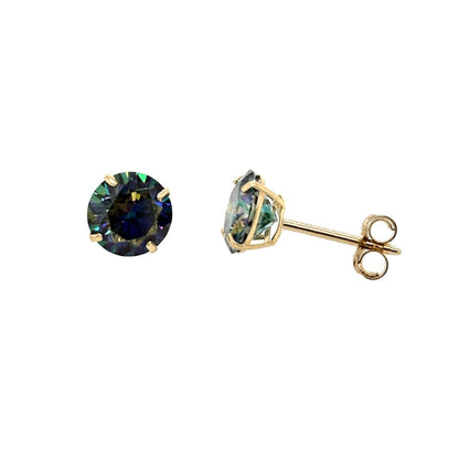 14K Gold GRA Certified D-VVS1 Rainbow Blue Moissanite Push Back Studs Earrings