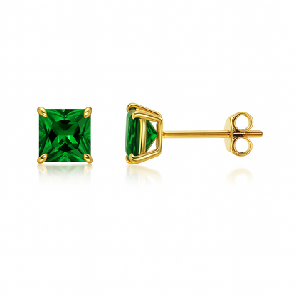 14k Yellow Gold Square Princess Cut Birthstone 5mm CZ Stud Earrings for Women