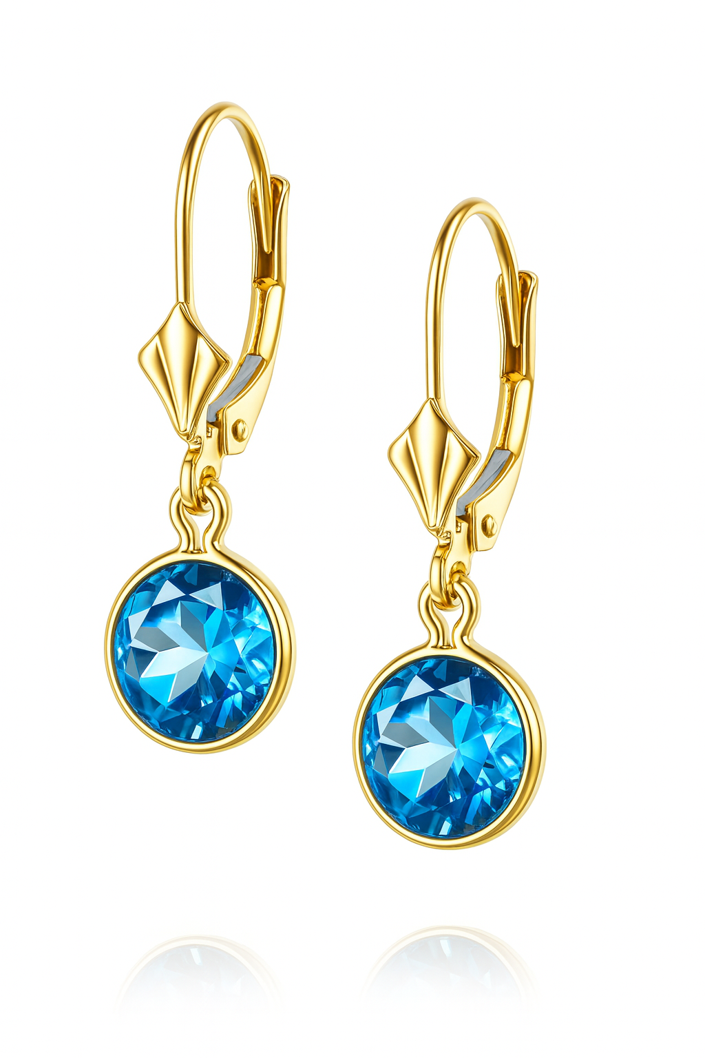 14K Yellow Gold Birthstone Round CZ Dangle Leverback Earrings