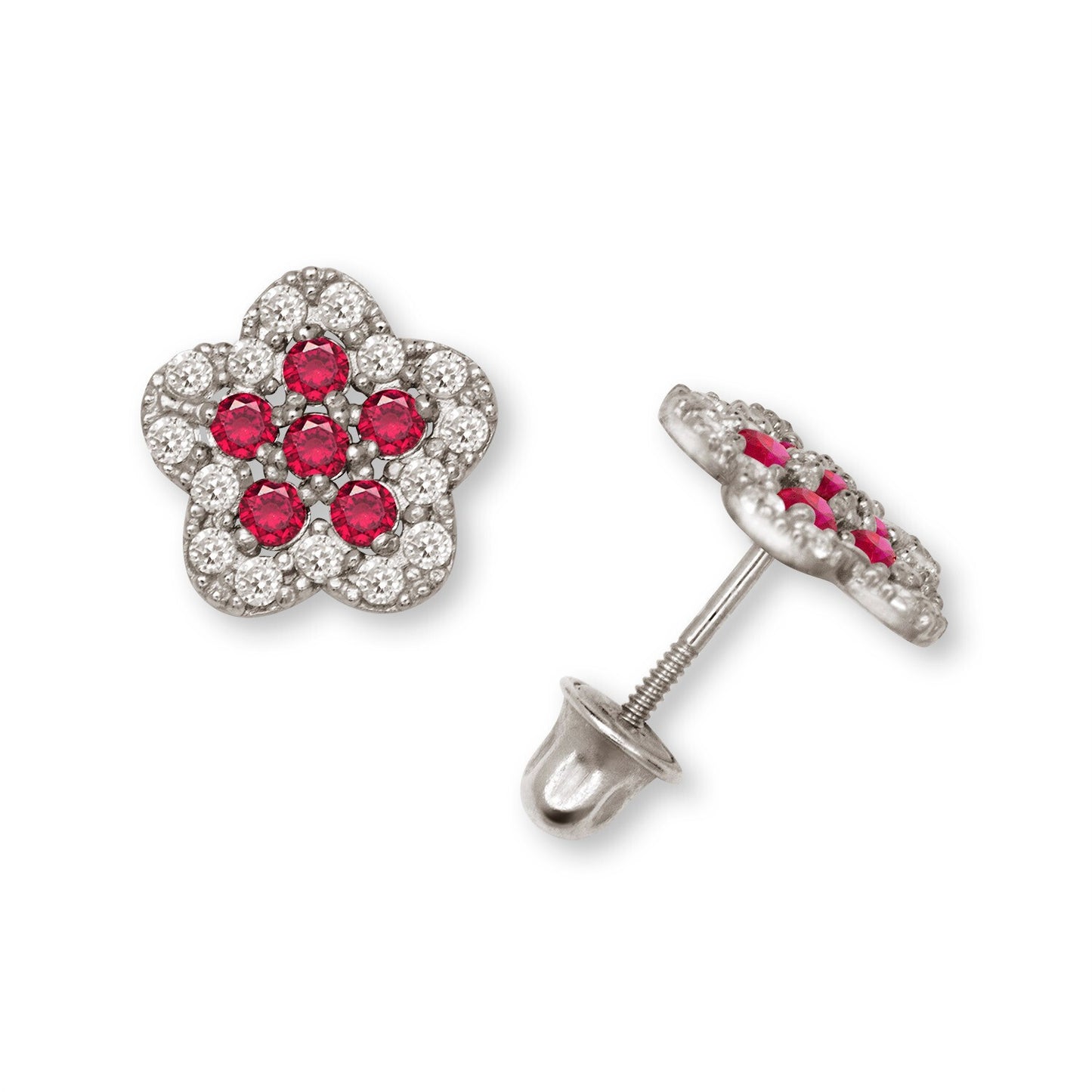 14K Yellow & White Gold Beautiful CZ Flower Earrings for Girls