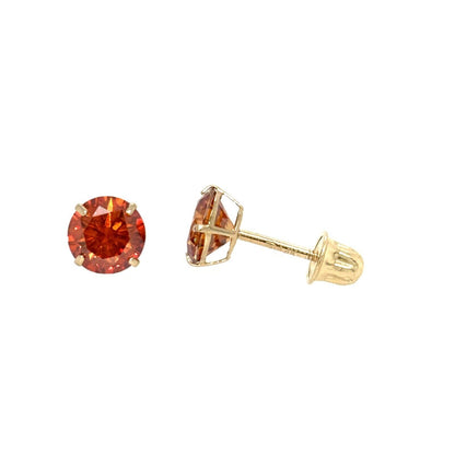 14K Gold GRA Certified D-VVS1 Round Orange Moissanite Screw Back Studs Earrings