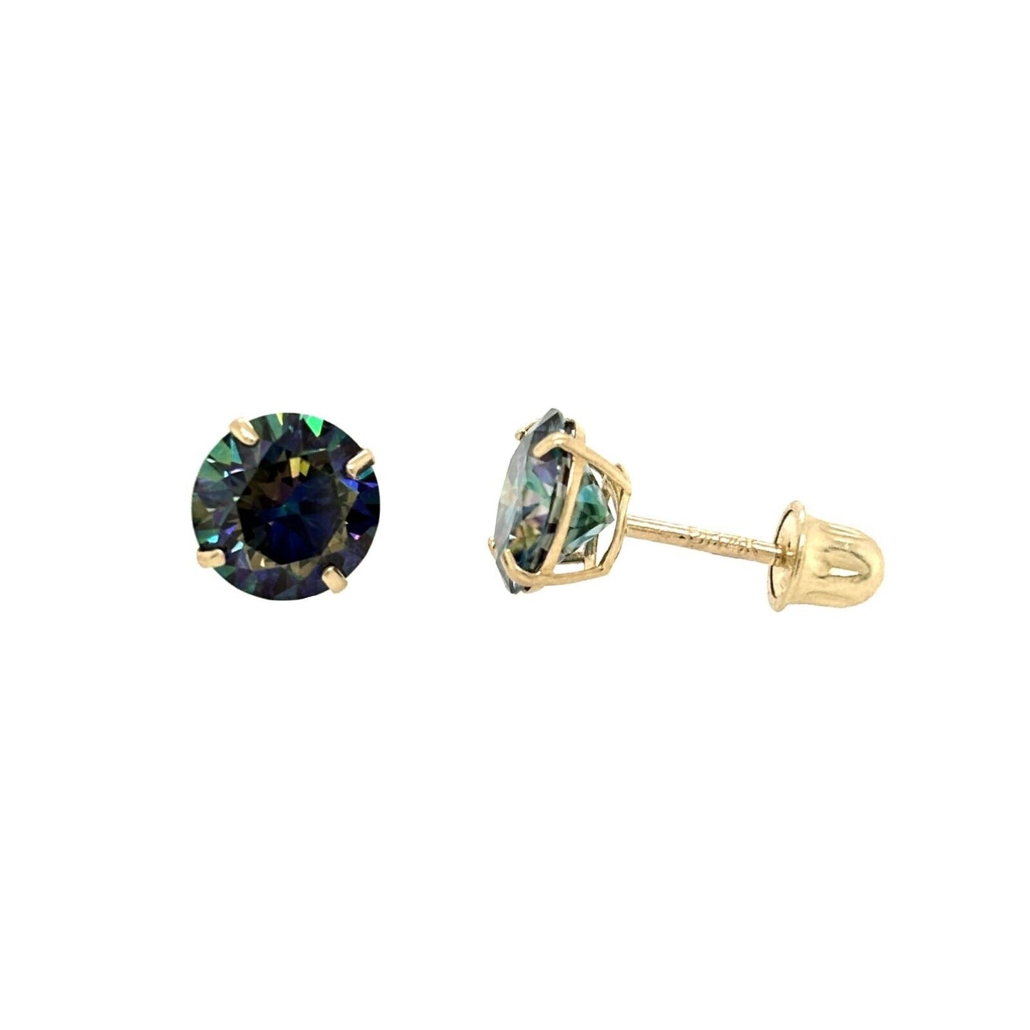 14K Gold GRA Certified D-VVS1 Rainbow Blue Moissanite Screw Back Studs Earrings